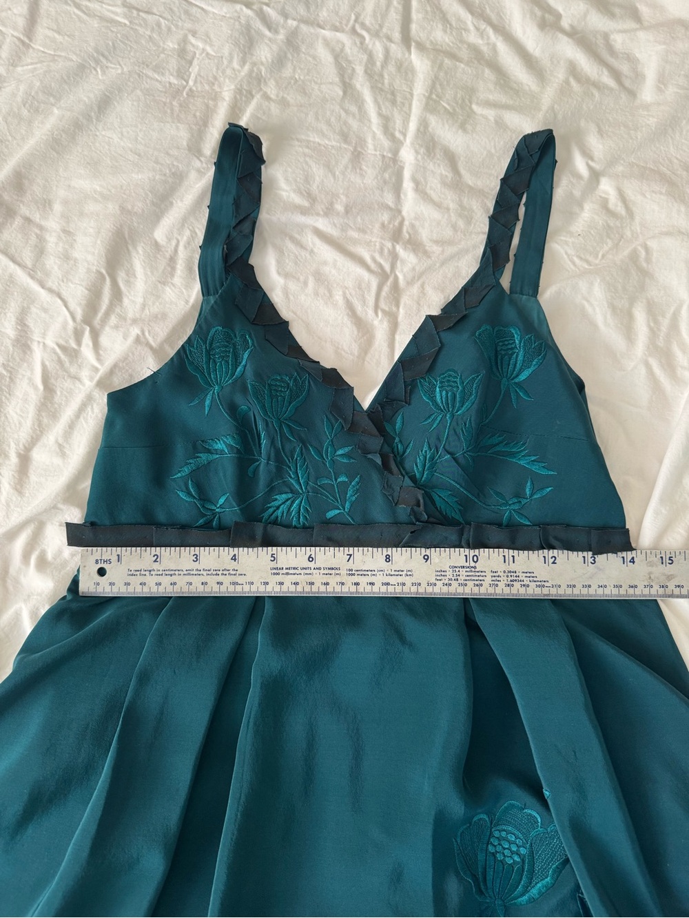 Sue Wong Teal Embroidered V-Neck Midi Dress - Picture 4 of 11